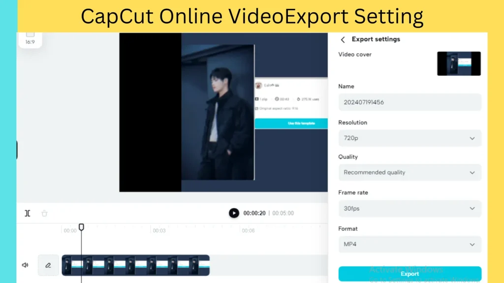 CapCut online web portal: video export setting