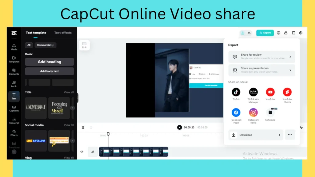 CapCut online web portal: video Share