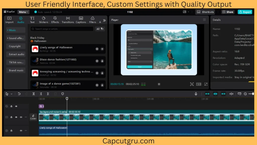 Capcut: Friendly User interface, Custom settings nad quality output